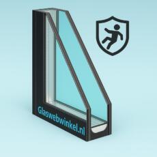 Gelaagd isolatieglas luchtgevuld. Zowel de binnenruit als de buitenruit is voorzien van folie