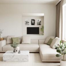 Kleine verzilverde blanke spiegel aan de muur in lichte ruimte