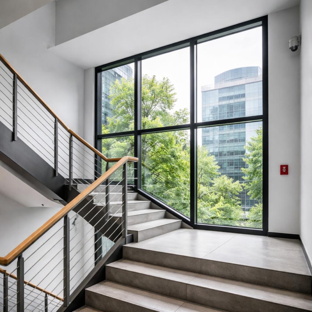 Brandwerende ramen in een trappenhuis