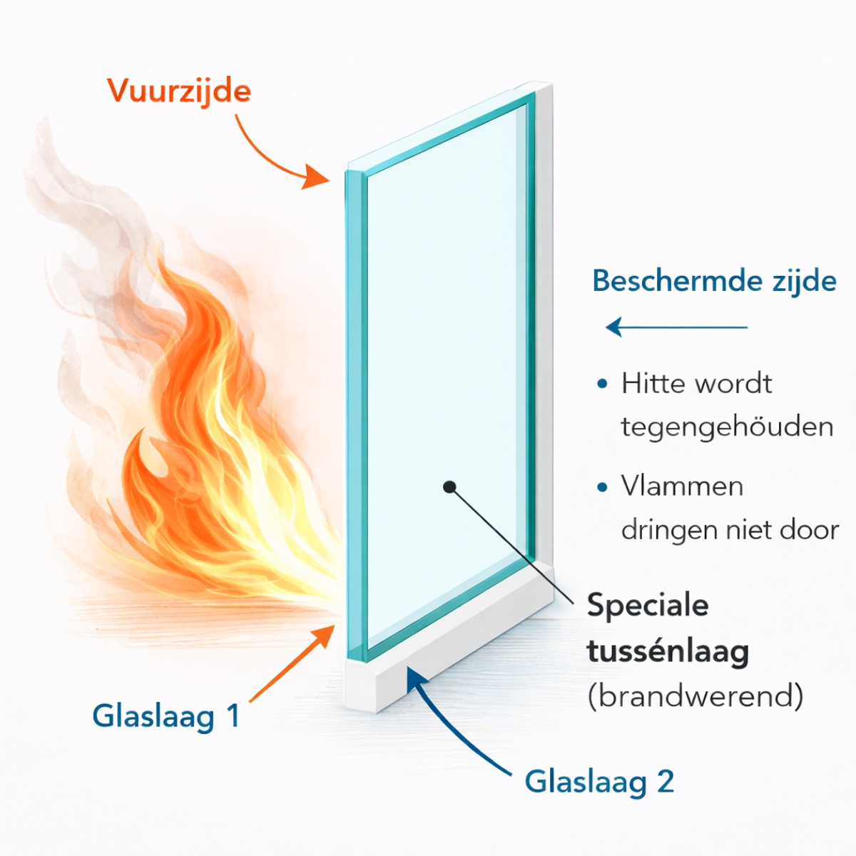Informerende afbeelding over brandwerend glas