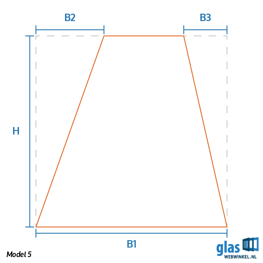 Model 5 - gehard glas rechthoek twee schuine zijden
