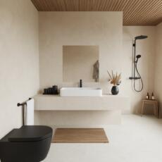 Verzilverd blanke toiletspiegel aan de muur in lichte toiletruimte